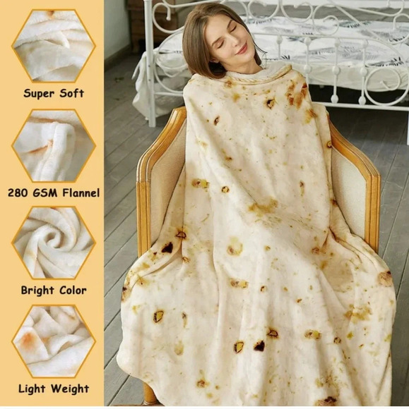 SeaRoomy Burritos Tortilla Blanket, Tortilla Wrap Blanket, Novelty Funny - Picture 3 of 9